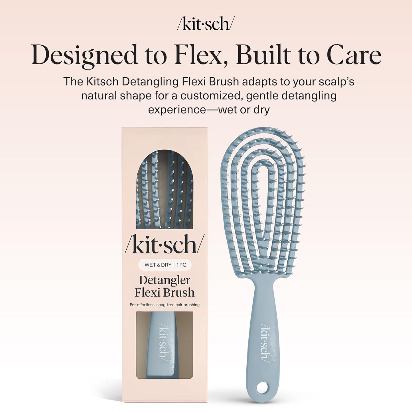Kitsch Hair Brush Detangler – Flexi Flow Hair Brush for Women, Men & Kids | Detangling Brushes for Curly Hair with Bendable Frame, Bounce Curl Defining Brush for Wet or Dry Strands - Haze Blue