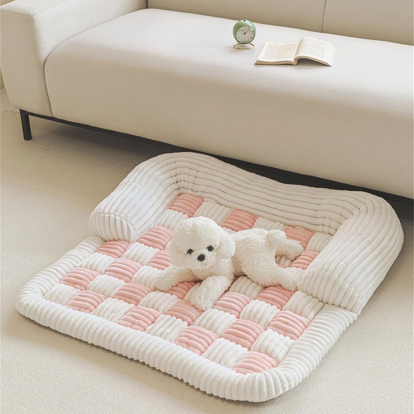 Comfortable Dog Couch Bed with Eggs Shape Foam Side Pillows Removable Covers Nonslip Pet Bedding for Winter Small Sofa Bed
