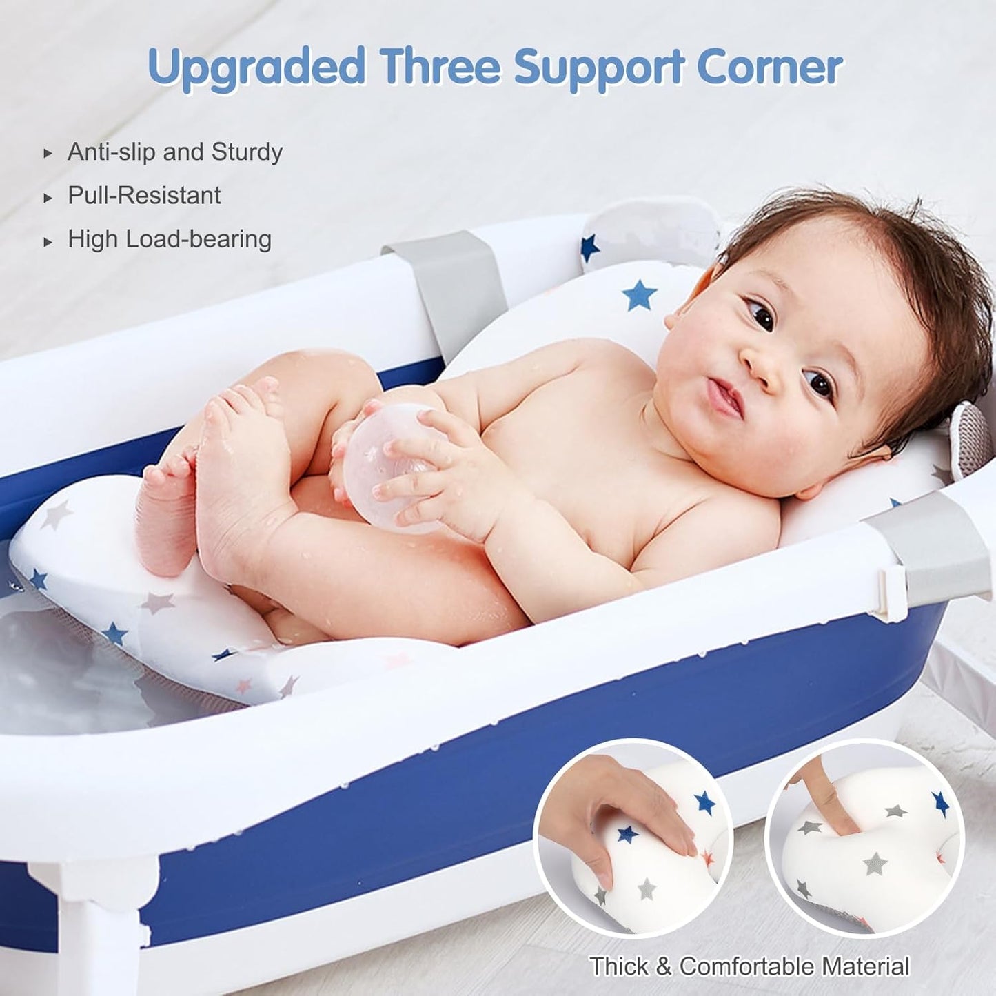 Colorlife Baby Bath Seat Support Net Infant Bathing Seat Support Mat, Adjustable Comfortable Non-Slip Three-Pointed Baby Shower Net Bathtub Sit Up Mesh for Newborn 0-12 Months-Star(No Bathtub)
