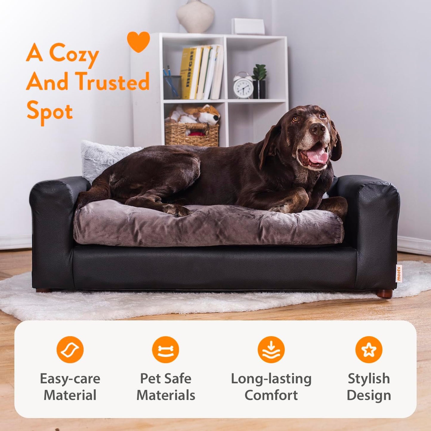 Moots Premium Leatherette Pets Sofa, Black/Charcoal, Medium/Large