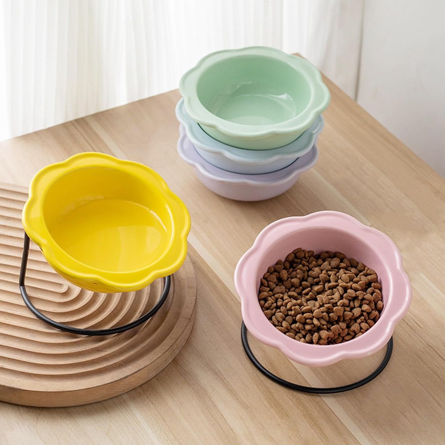 Elevated Ceramic Cats Dish Feeder Bowl with Iron Stand for Kittens Dog Health Eating Home Decors Feeding Watering Supply Elevated Cats Food Water Bowl