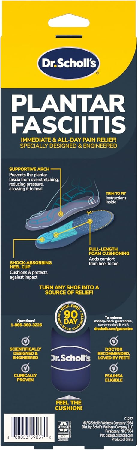 Dr. Scholl’s Plantar Fasciitis Pain Relief Orthotic Insoles, Immediately Relieves Pain: Heel, Spurs, Arch Support, Distributes Foot Pressure, 1 Pair