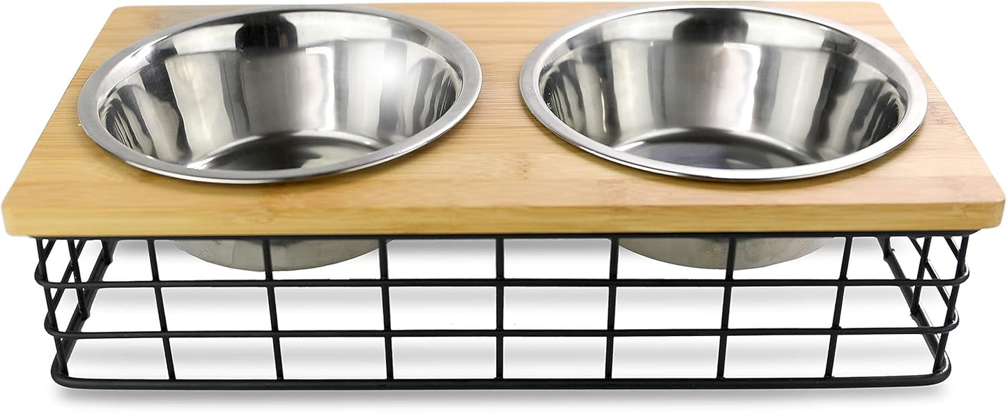Barkley & Evans Elevated Double Pet Feeder, Removable Stainless Steel Bowls on Metal Stand, Raised Feeding Station for Pets, Dogs & Cats, Wet or Dry Food and Water - 1 Quart Bowls (32 fl. oz)