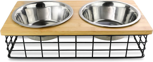 Barkley & Evans Elevated Double Pet Feeder, Removable Stainless Steel Bowls on Metal Stand, Raised Feeding Station for Pets, Dogs & Cats, Wet or Dry Food and Water - 1 Quart Bowls (32 fl. oz)