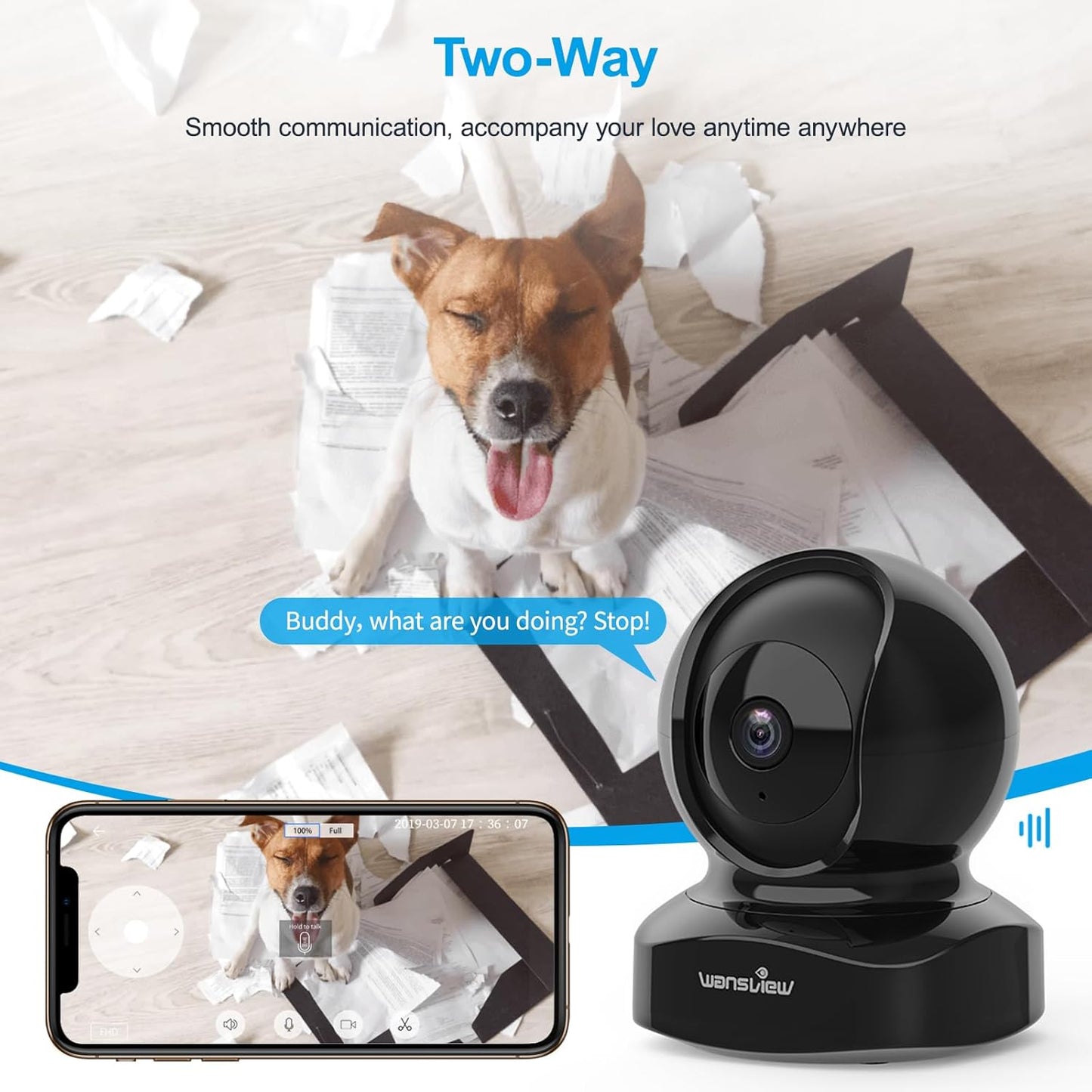 Wireless Security Camera, IP Camera 1080P HD Wansview, WiFi Home Indoor Camera for Baby/Pet/Nanny, Motion Detection, 2 Way Audio Night Vision, Compatible with Alexa, with TF Card Slot and Cloud