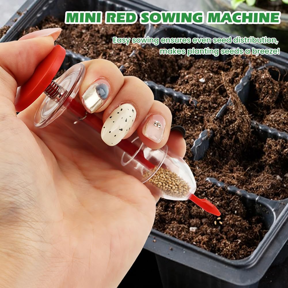 7 Piece Mini Seed Spreader Tool Set - Garden Planting Equipment with Hand Seed Dispenser Tools, Dibber Widger, Gloves for Small Seeds, Carrots, Lettuce, Herbs