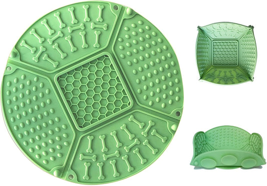 Pet Slow Feeder Bowl Mat, Food Grade Silicone Licking Pad, Foldable Design for Dogs and Cats, (Green)