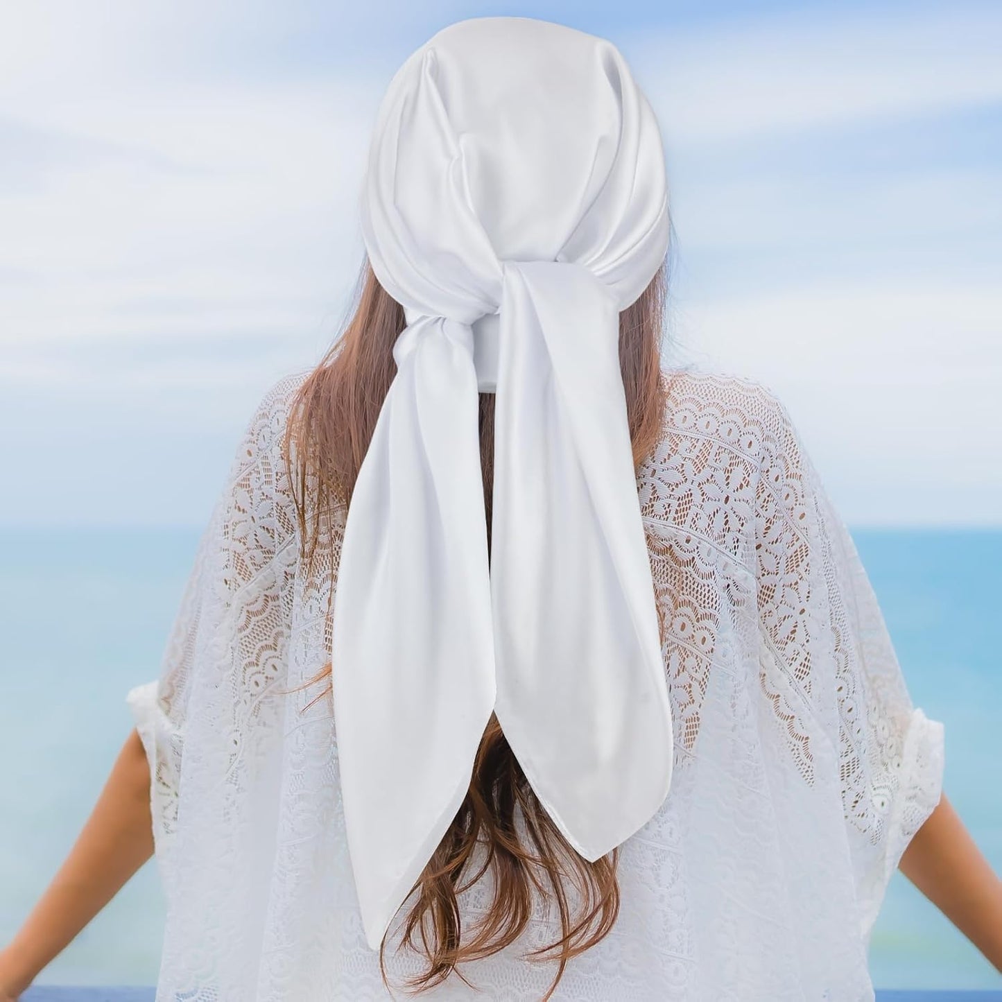 35" Large Square Satin Head Scarf, Silk Shiny Solid Color Scarves, Sleeping Wraps for Women Hair Bandana