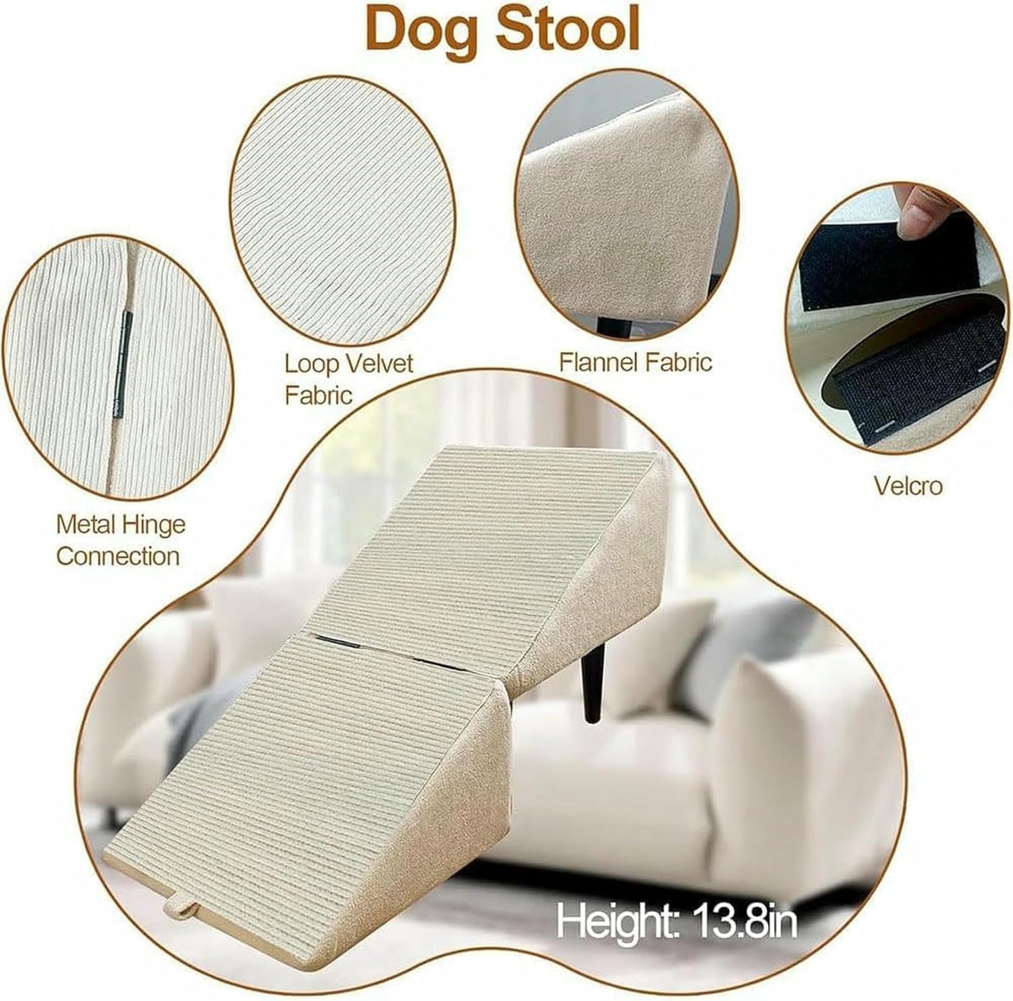 Split Ottoman Dog Ramp – 2-in-1 for Dog ramp for Bed, Suitable for Small, Medium-Sized Dogs and Cats, Sofa Height, Detachable and Washable Anti-Skid pad