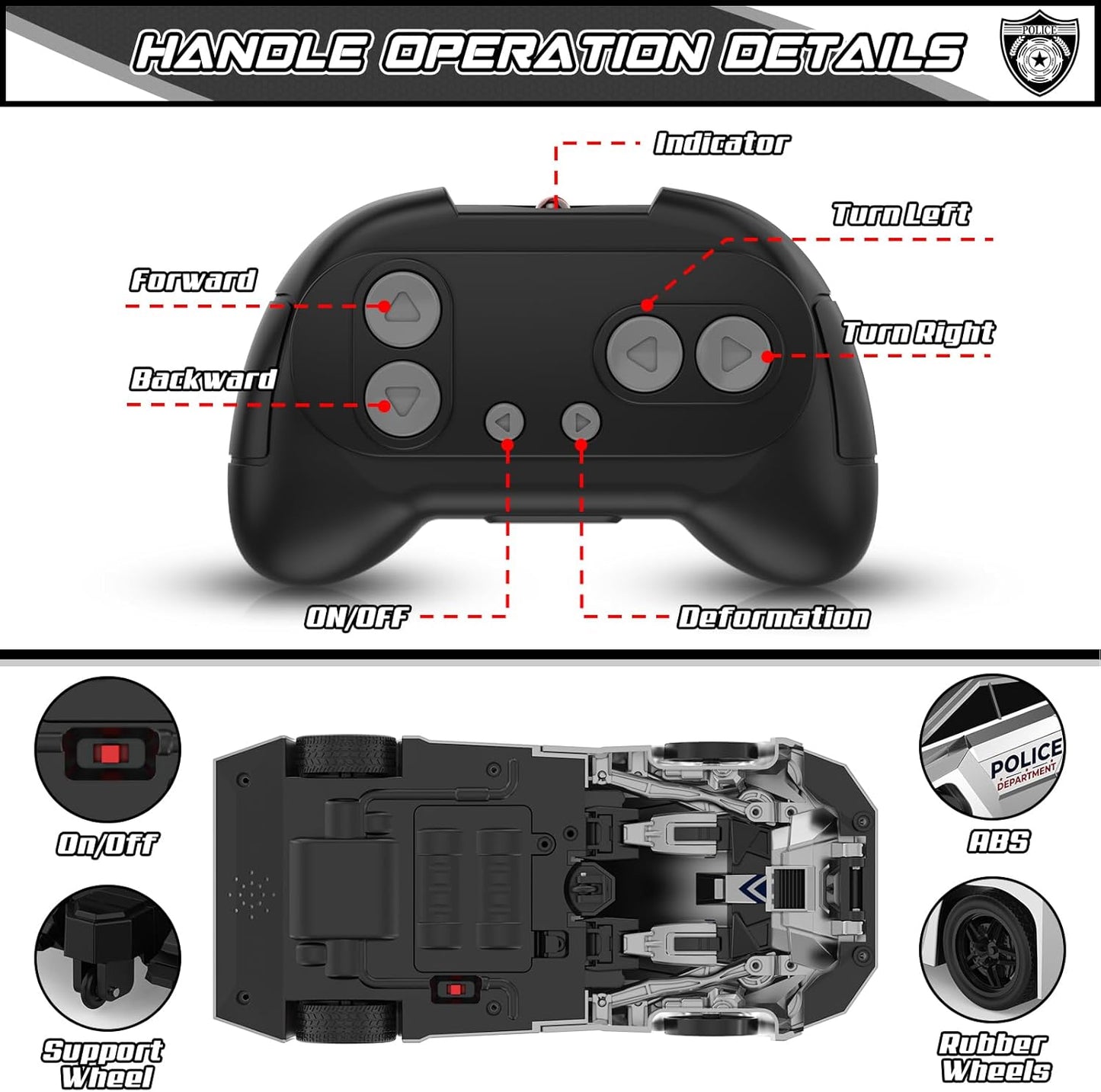 Transform RC Cars Robot, 2.4Ghz 1:18 Scale Remote Control Car Toys for Boys 4-7 8-12, One Button Deformation 360° Rotation Christmas Birthday Gifts Toys for Boys Girls