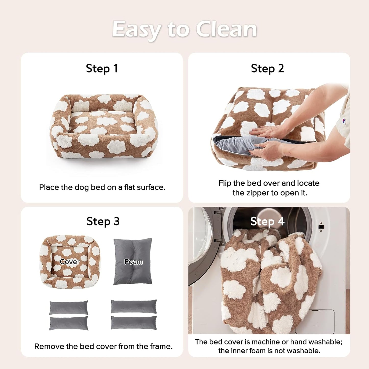 JOEJOY Small Dog Bed for Small Dogs, Rectangle Washable Orthopedic Dog Bed with Removable Zipper Cover, Cute Soft Calming Puppy Pet Bed with Jacquard Shaggy Plush & Non Skid Bottom