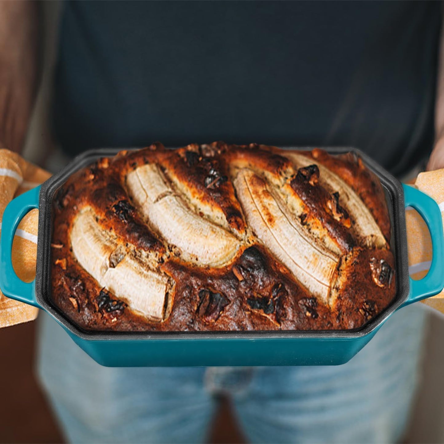 Bread Pan Cast Iron Loaf Pan with Lid Bread Loaf Pan 8.5x4.5 Inch Loaf Pan Enameled Cast Iron Sourdough Loaf Pan, DarkCyan