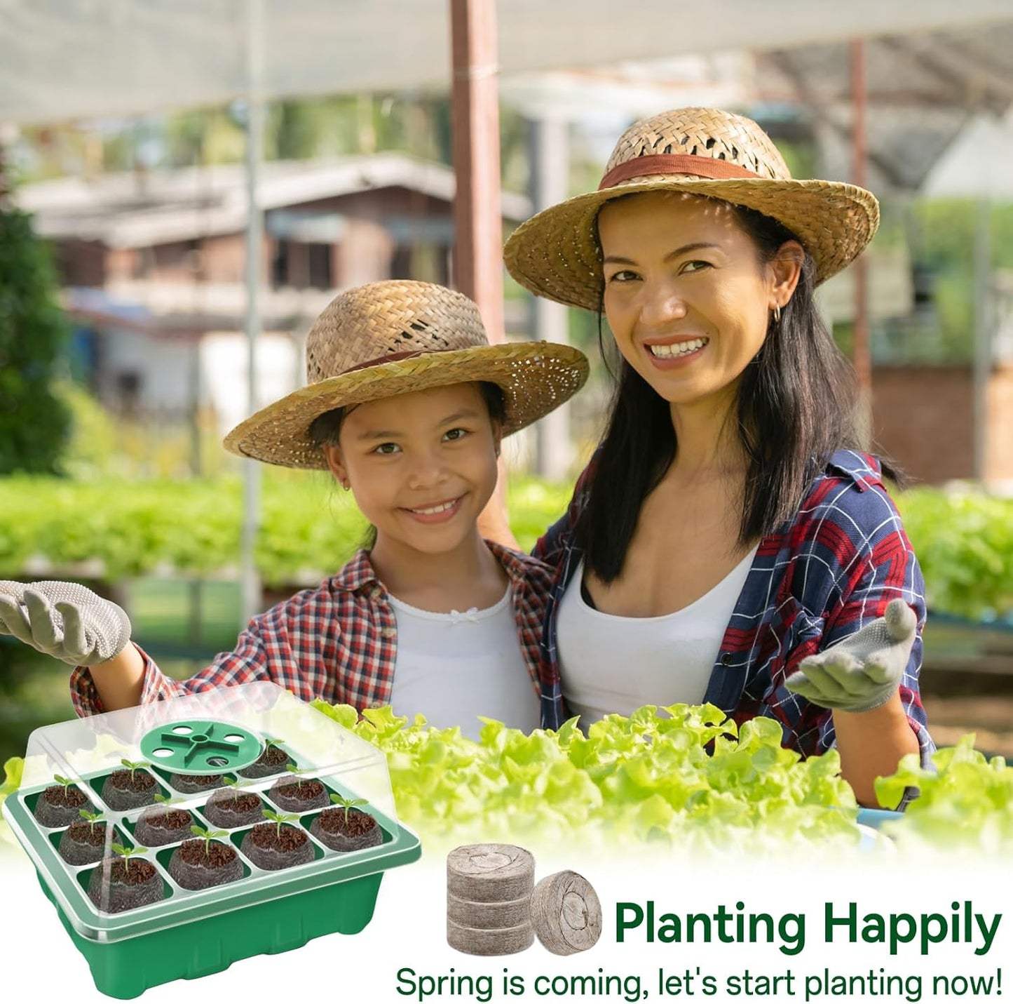 Halatool 4 Pack Seed Starter Tray with 50 PCS Peat Pellets, 48 Cells Green Seeding Starter Trays for Organic Seed Starter Soil Pods for Planting Vegetables Plants Flowers - Starting Seeds Kit