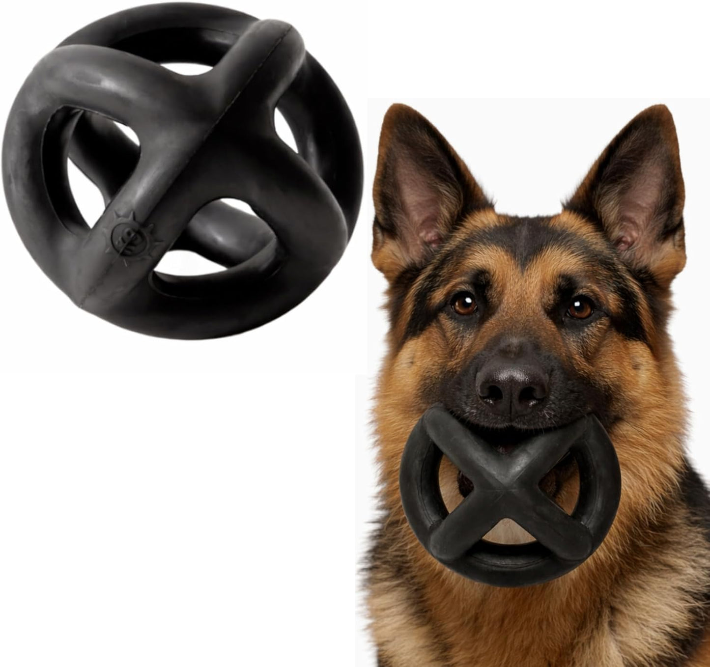 Monster K9 Indestructible Dog Ball – Lifetime Replacemnet - Durable Dog Toy for Aggressive Chewers - Safe, Non-Toxic Natural Rubber - Chew, Tug & Fetch - Tough, Heavy Duty - 5.5” (2X Tennis Ball Size)