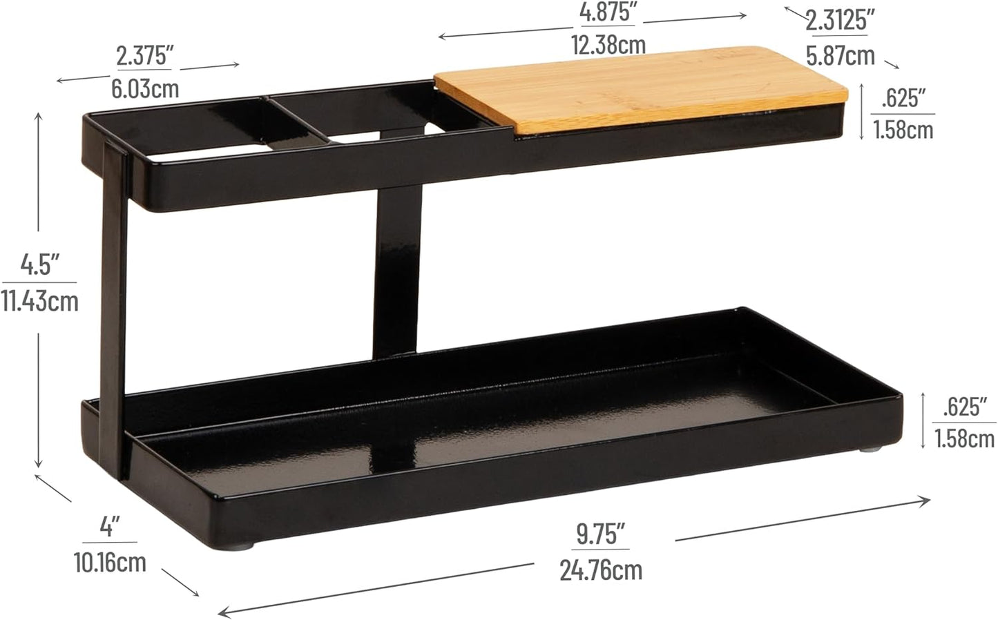 Mind Reader Desktop Organizer, Steel and Wood Desktop Dock, Catchall Tray for Phone, Wallet, Watch, Keys, Black