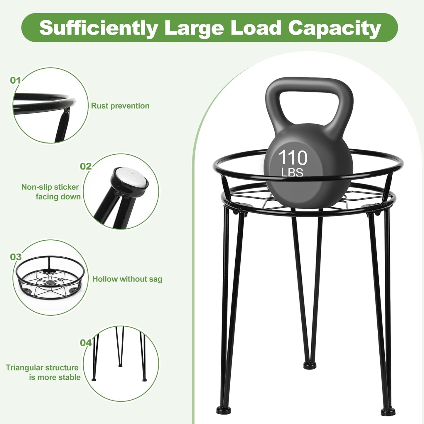 Metal Plant Stand, Plant Stand Indoor Outdoor, Metal Rustproof Flowers, Urban and Rustic Outdoor Plants Stands, Flower Pot Stand Suitable for Living Room, Balcony, Garden (3PCS,Black)