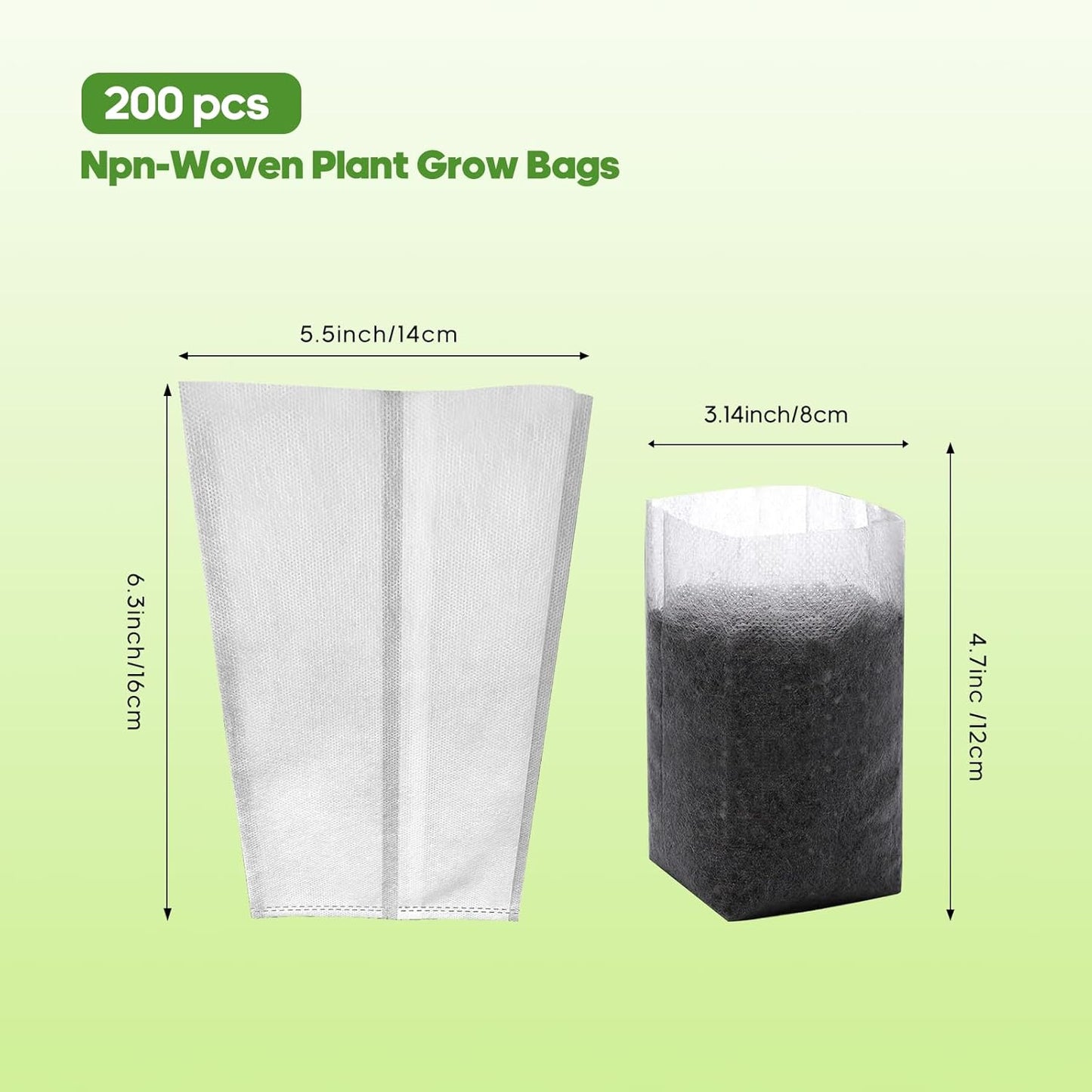 Plant Grow Bags 5.5"x6.3"200pcs Biodegradable Planting Bags Seed Starter Pots Non-Woven Seedling Nursery Pots Home Garden Supply for Vegetable Flower Fruit Tree