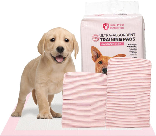 Scented Pee Pads for Dogs, Puppy Potty Training Pads, Quick Dry Leak Proof, Extra Absorbent Design (Scented Pink Pee Pads, 18x24 Inch (Pack of 50)