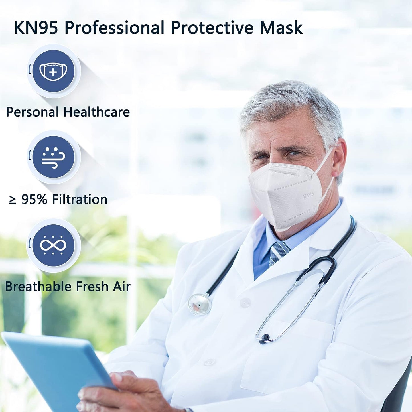BLScode KN95 Face Mask 60 Pack,Individually Wrapped 5-Layer face Masks,Filter Efficiency≥95%