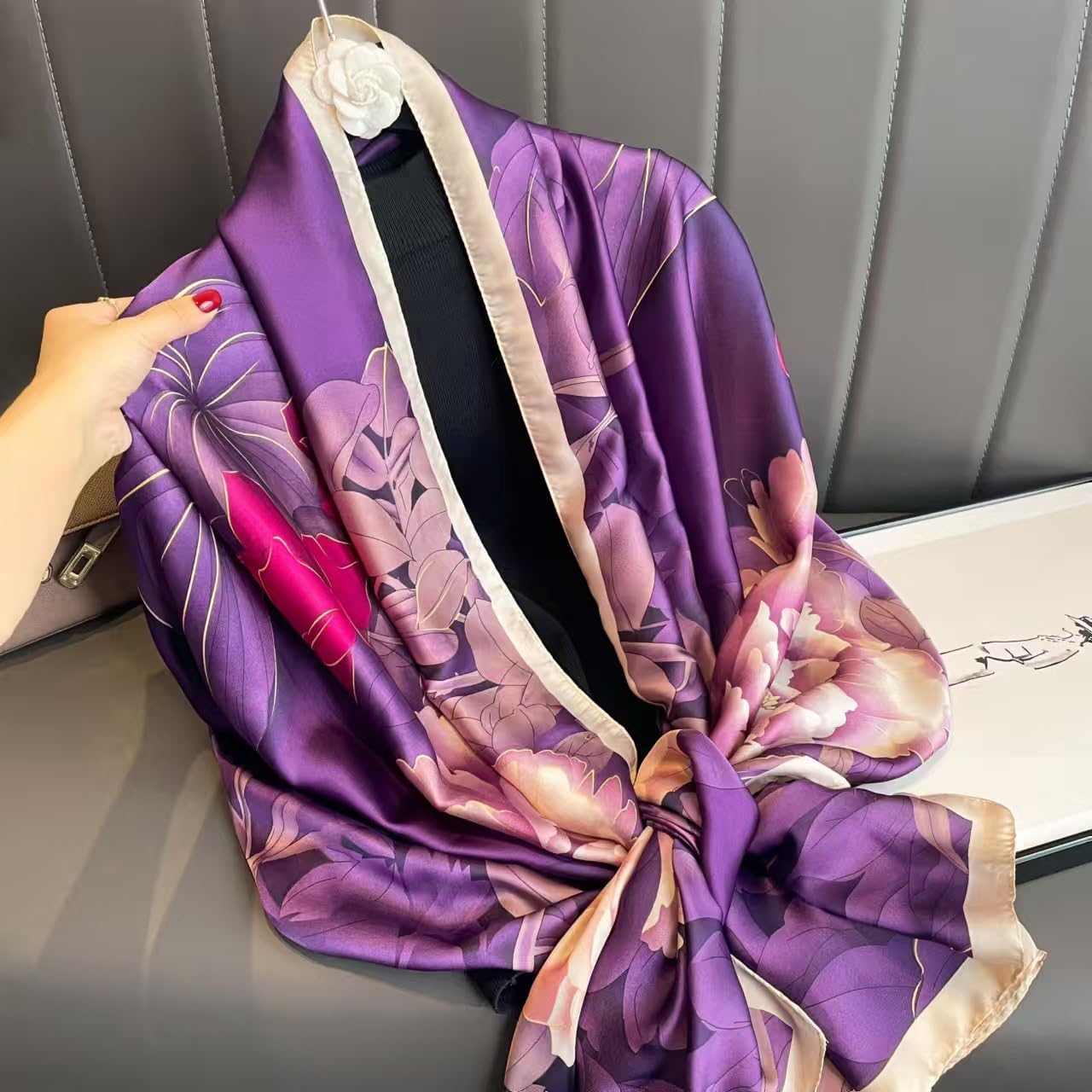 Silk Feeling Scarf for women Lightweight Long Floral Scarves Shawl Wraps Elegant Evening Dresses Satin Shawls Scarfs