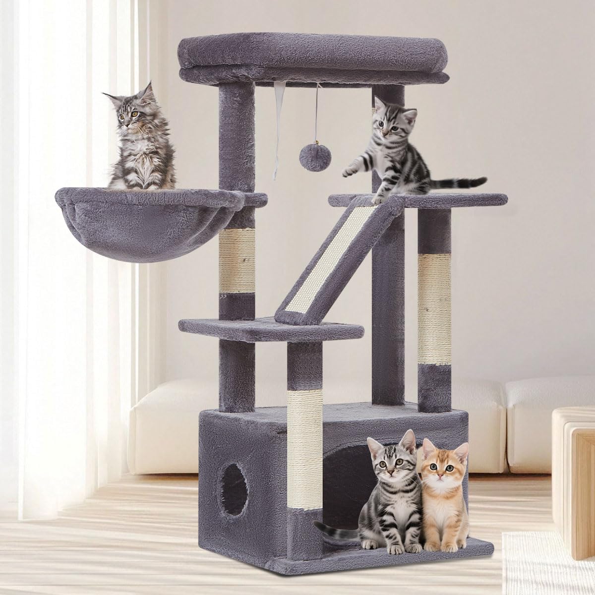 Taoqimiao Cat Tree,38.5-Inch Cat Tower for Indoor Cats,Suitable for Kittens with Luxurious cat condo with Adjustable Baskets and Luxurious Perch MS029SG Smoky Gray
