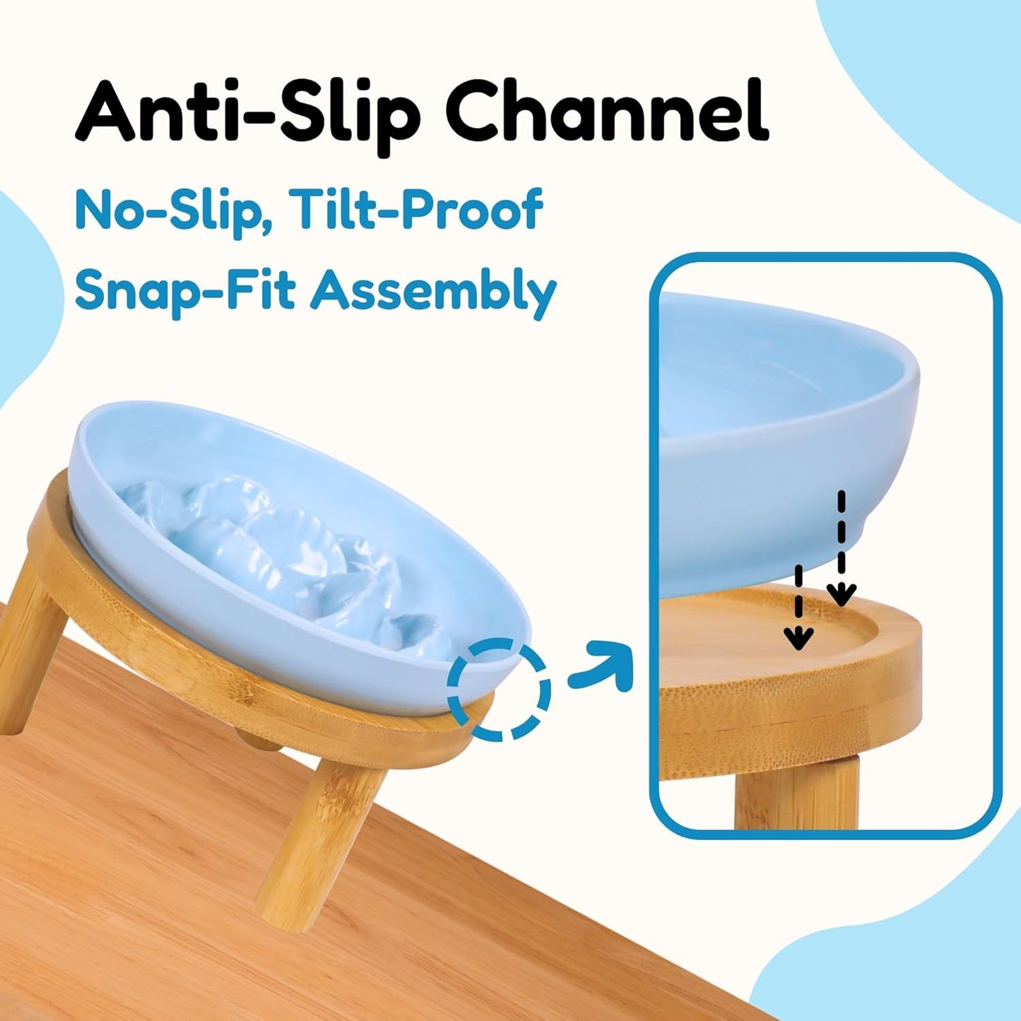 Slow Feeder Bowl, 6.3″ Elevated Cat Bowl with Stand, Melamine Wide Shallow Food Bowl, Whisker-Friendly Raised Plate, Wet Food Feeder for Slow Eating (Blue)