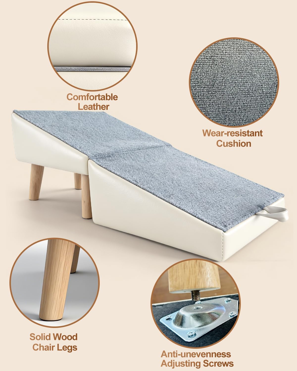 Dog Ramp for Couch Sofa and Low Bed, 15.7" W Foldable 2-in-1 Pet Steps & Ottoman, Non-Slip Wooden Pet Stairs for Small Senior Injured Dogs & Cats