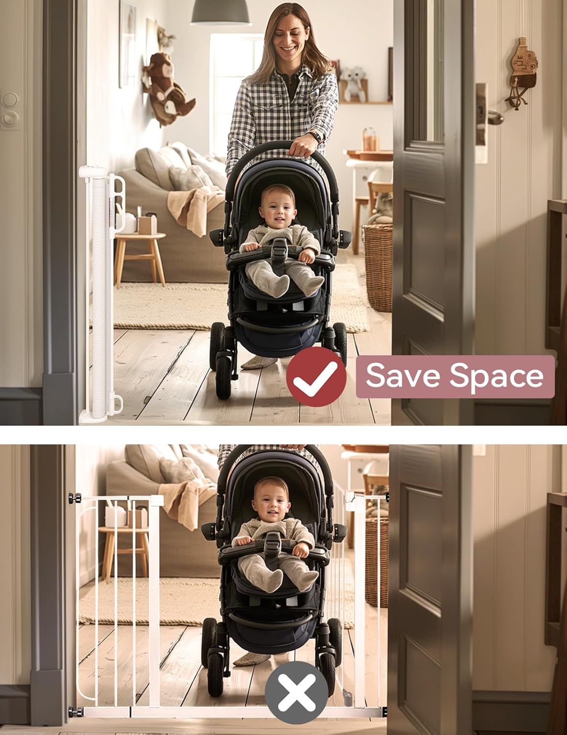 Retractable Baby Gate, Momcozy Extra Wide Mesh Baby Gates for Stairs, 41" Tall, Extends up to 71" Wide, Pet Dog Gate for Doorways, Stairs, Hallways, Indoor/Outdoor
