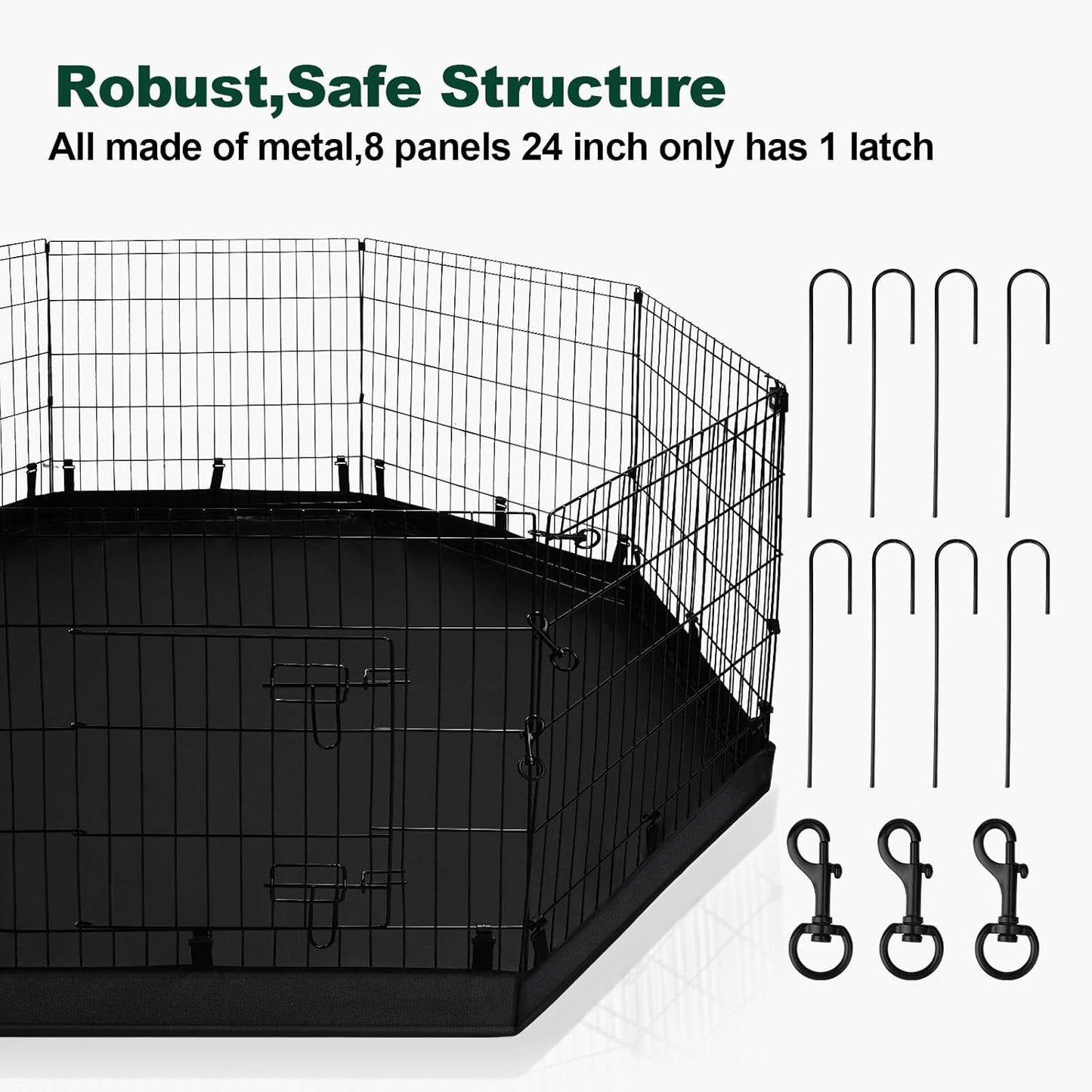 PJYuCien Dog Playpen with Top Cover and Bottom Pad - Metal Foldable Exercise Pen, 8 Panels 42" H x 24" W Indoor Outdoor Pet Fence Puppy Crate Kennel, Black