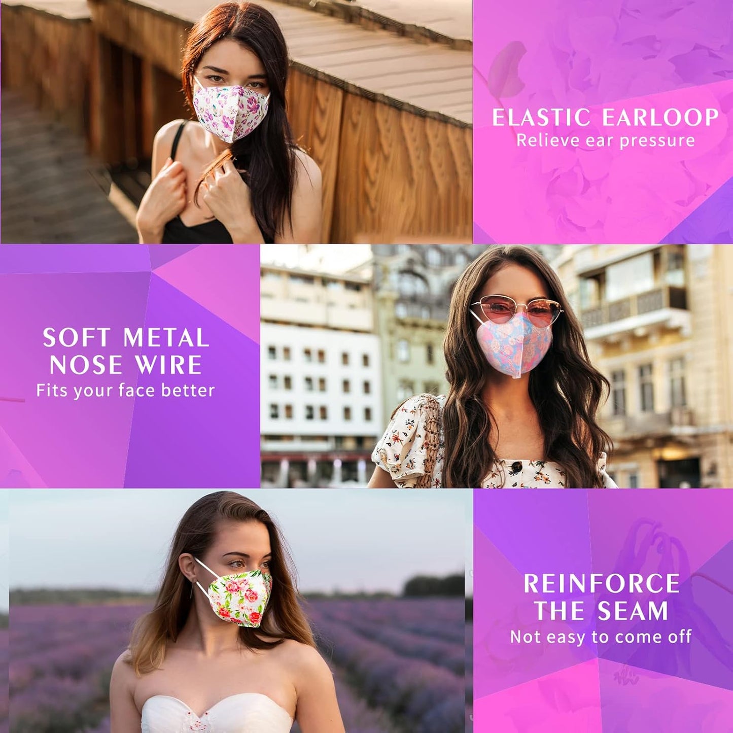 KN95 Face Masks, 60 Pack Individually Wrapped KN95 Masks, 5 layer Colorful Floral Face Mask with Design for Adults Women Men