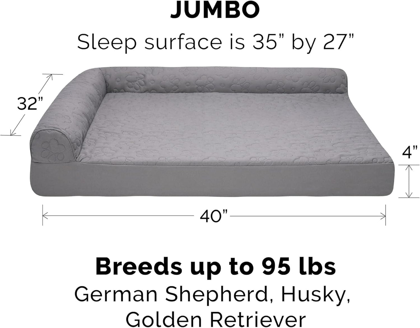 Furhaven Dog Bed L-Chaise L Shaped Chaise - Titanium, Jumbo/XL W/Same Size Waterproof Liner