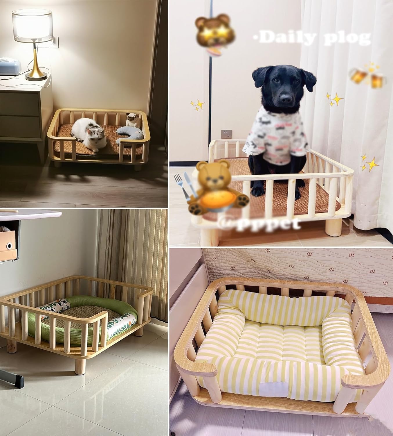 Dog Bed Elevated Dog Kennel with Railing & Mattress, Removable Wood Frame Pet Cot Bed Heavy Duty, Thickened Pet Furniture for Extra Large Breed (Color : Style 2, Size : XL) (Style 2