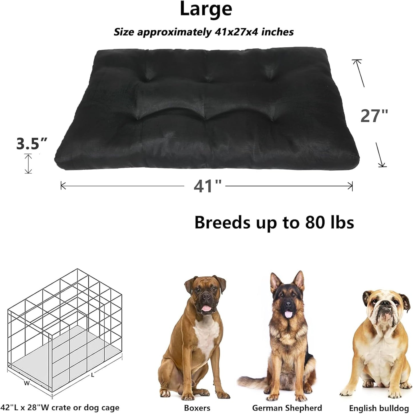 Chew Proof Dog Crate Bed for Large Dogs,Indestructible Dog Beds for Aggressive Chewers Washable,Heavy Duty Tough Durable Rip-Stop Pet Kennel Pad Made for Big Dogs 41"x27",Black