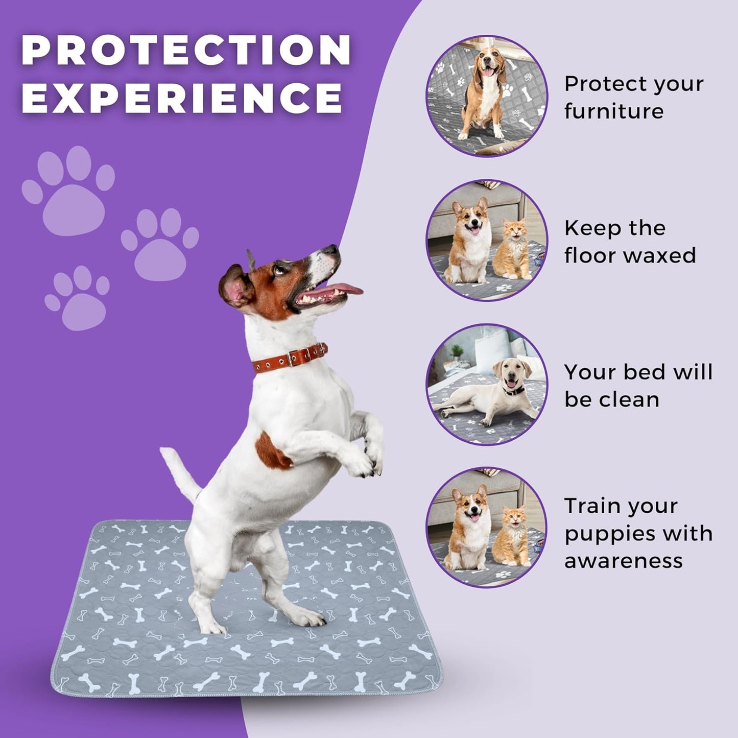 MarV 2-Pack Washable Pee Pads for Dogs Non Slip Puppy Pads , Ultra-Absorbent Mats for Puppy Training, Multi-Use, Reusable Puppy Pads (Grey, M)