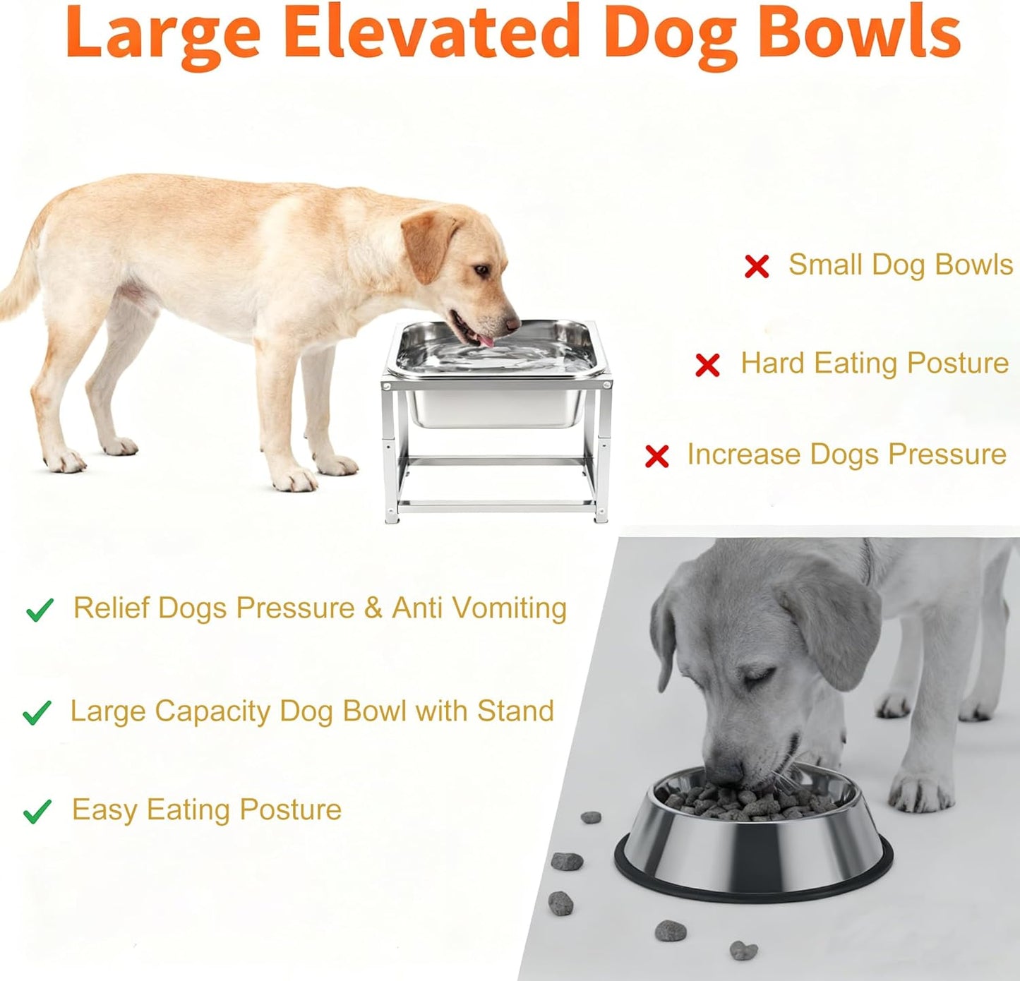 Elevated Dog Bowl Large Breed, 3 Gallons Stainless Steel Dog Bowls with Height Adjustable Raised Metal Stand 11.81'' - 15.75'' for Medium, Large Dogs and Gaint