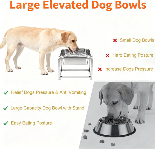 Elevated Dog Bowl Large Breed, 3 Gallons Stainless Steel Dog Bowls with Height Adjustable Raised Metal Stand 11.81'' - 15.75'' for Medium, Large Dogs and Gaint