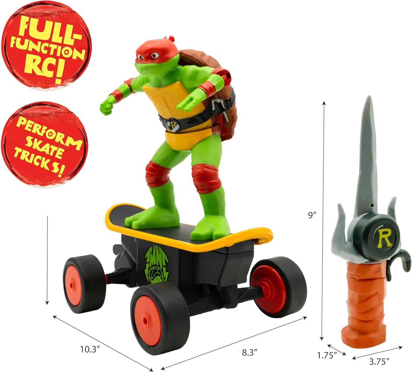 Teenage Mutant Ninja Turtles, Remote Control Skate Toy, Raphael Cowabunga RC Car, imitates Real Skate Tricks, Ages 3+