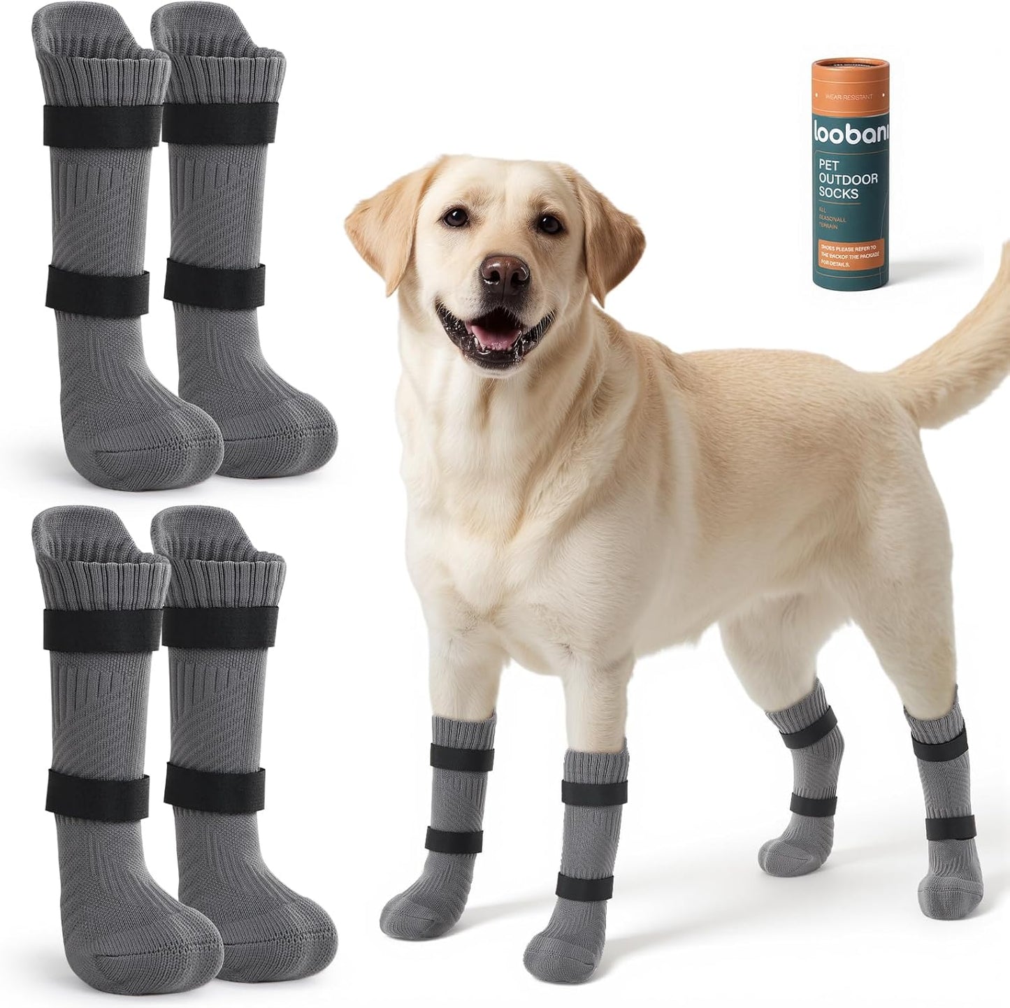 LOOBANI Outdoor Dog Socks Boots to Prevent Licking Paws, Dog Socks for Winter Hot Pavement, Dog Booties for Small Medium Large Senior Dogs, Dog Boots & Paw Protectors with Straps