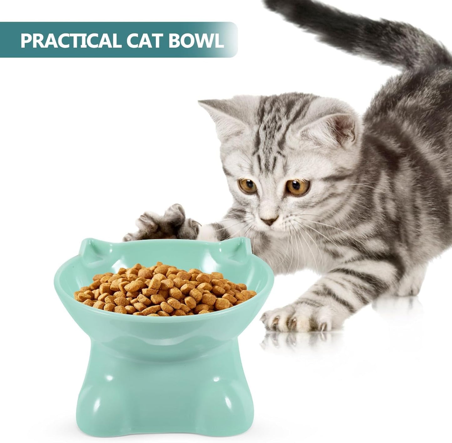 Milisten 2pcs Elevated Cat Feeding Bowls Plastic Raised Pet Food Dishes with Neck Protection Slanted Design for Cats and Small Dogs in Blue Gray and Green