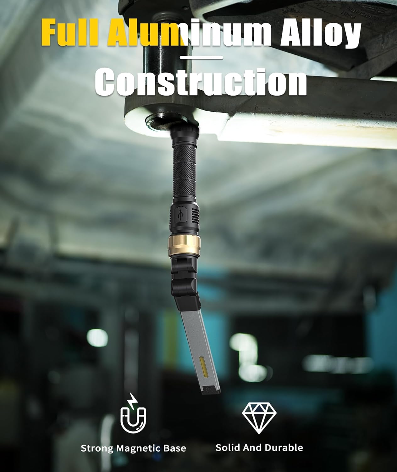 Rechaegeable Work Light, 5000mAh Magnetic Flashlight with 360° Rotate Foldable Design, 1200 Lumens Led Work Light, Mechanic Light for Car Repairing/Emergency