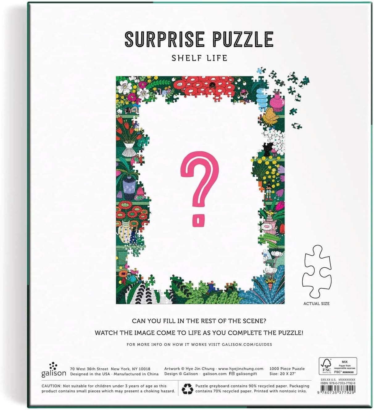 Galison Shelf Life – 1000 Piece Surprise Puzzle Fun and Challenging Activity with Bright and Bold Artwork of A House Shelf Revealed for Adults and Families