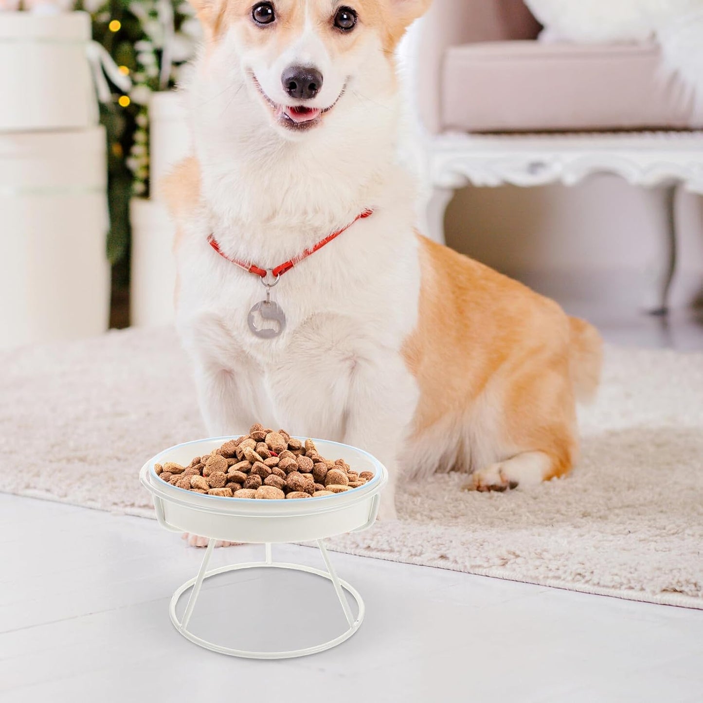Milisten Ceramic Raised Cat Bowl Slow Feed Elevated Pet Feeding Dish with Stand Anti-Choke Slow Eating Plate for Indoor Cats and Small Dogs