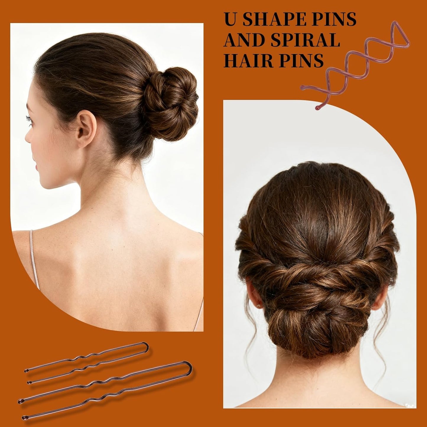 Teenitor Bobby Pins Hair Pins Hair Net Kit, 227 Bobby Pins for Women U Shaped Hair Pins, Hair Nets for Buns Spiral Pins, Hair Ties and 2 Hair Styling Tools for Women Girls Dance Ballet Brown