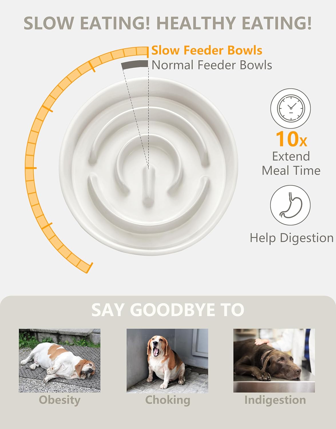 Ceramic Slow Feeder Dog Bowls Elevated, 2.0 Cups Slow Feeder for Medium Dogs, Puzzle Maze Bowl to Slow Down Eating, 30oz, 8in, White
