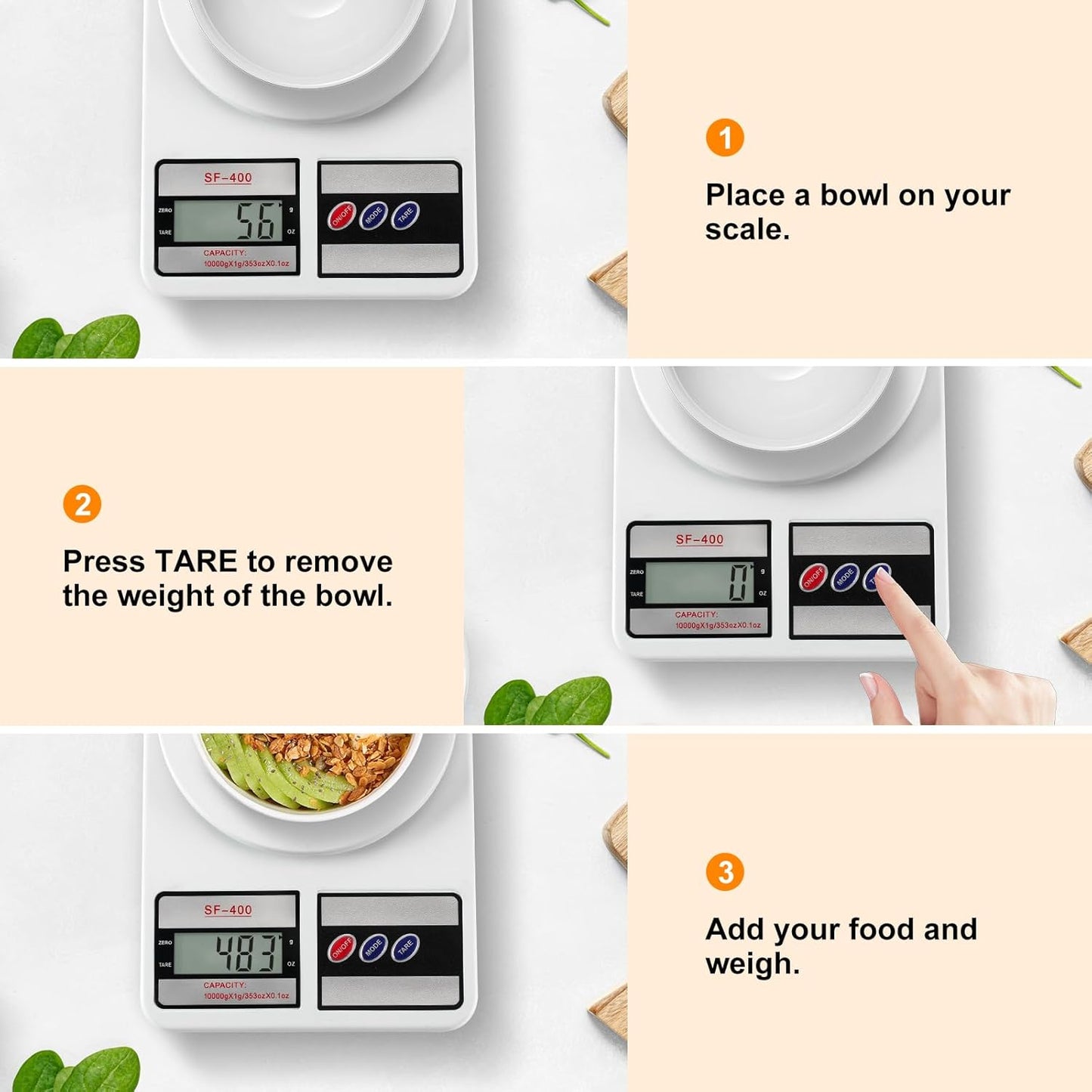 Partyreal Digital Kitchen Scale Capacity, Stainless Steel Food Scale with oz/g Units | Replaceable Battery Power | Ideal for Meal Prep, Cooking, Baking