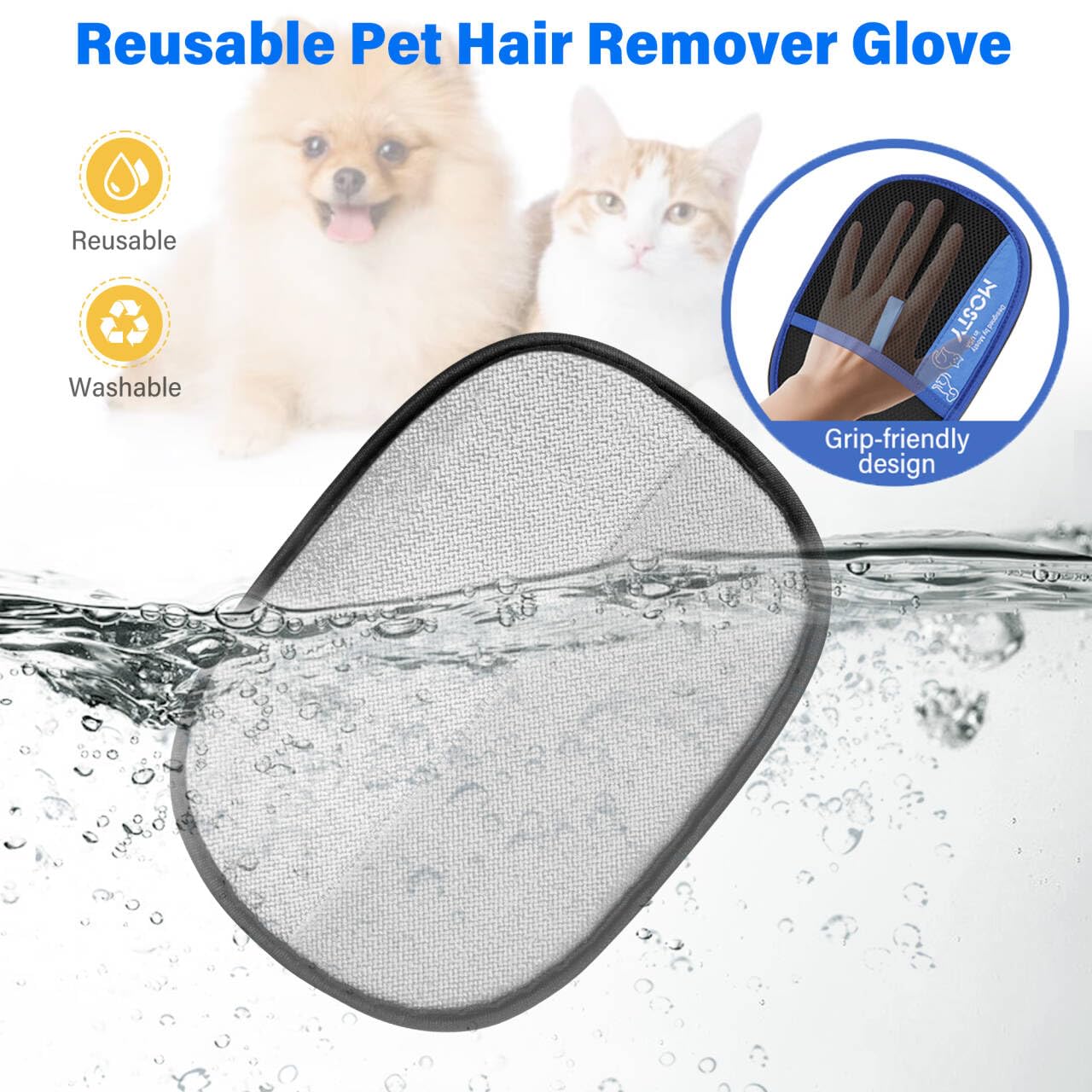 Pet-Hair-Removal-Glove 2PCS Cat & Dog Hair Remover Mitt for Couch, Furniture,Carpet,Car Seat Double-Sided-Pet-Grooming-Mitt Electrostatic-Remover-Fur-Cleaning-Glove Reusable Dog & Cat Deshedding Tool