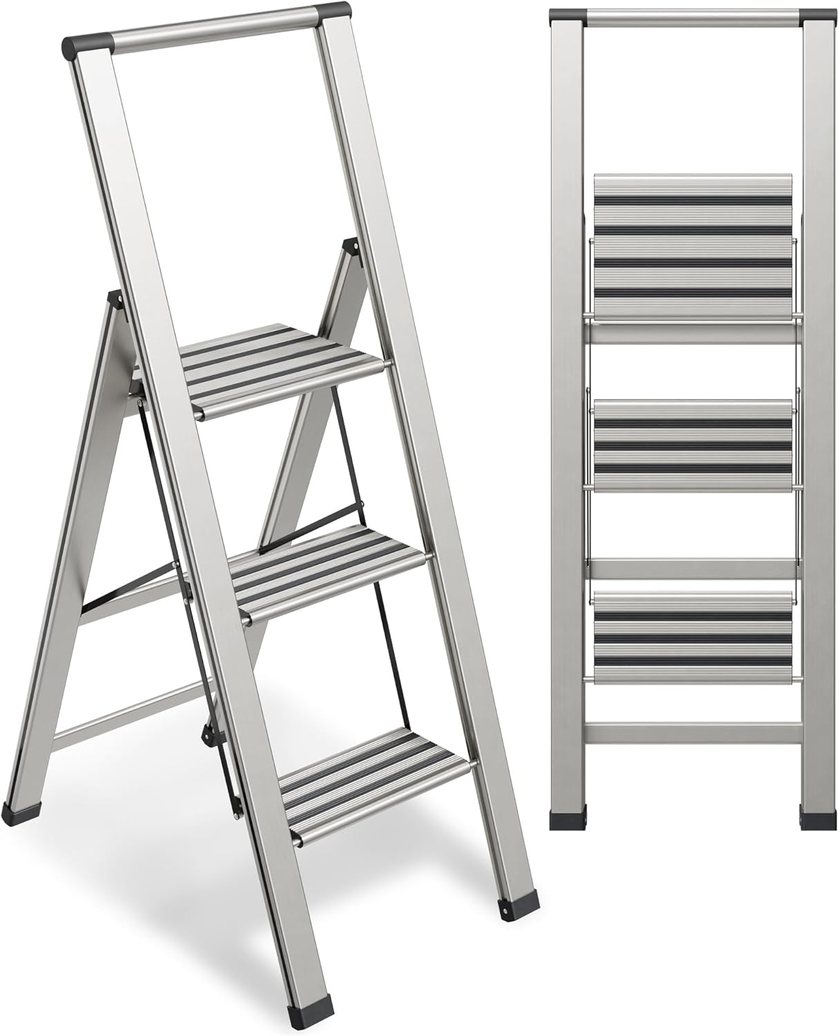 Step Ladder 3 Step Folding, Decorative - Modern Beautiful Aluminum, Lightweight, Ultra Slim Profile, Anti Slip Steps, Sturdy-Portable for Home, Office, Kitchen, Photography Use,by SORFEY