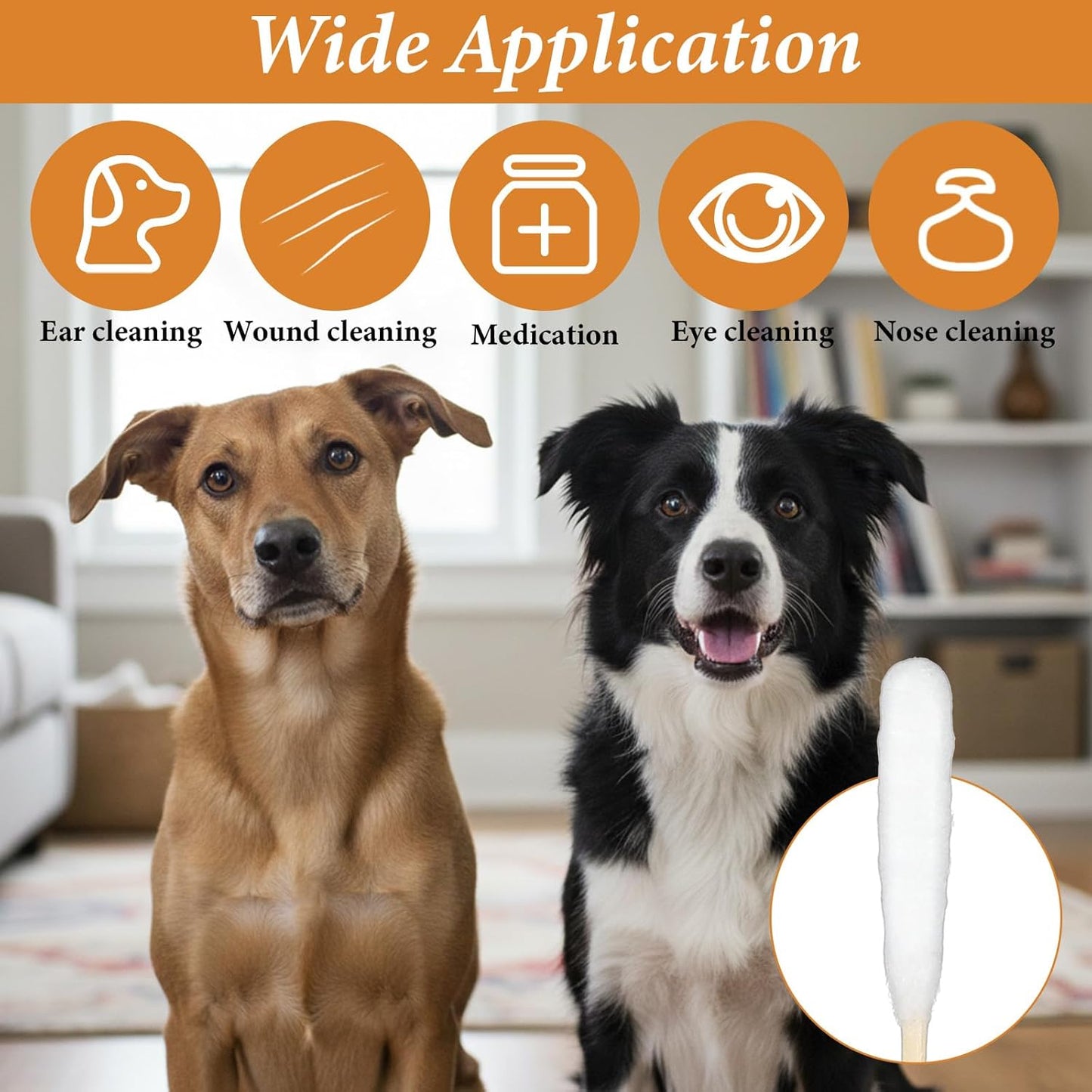 100 PCS Long Cotton Swabs for Dog Ears, 6-Inch Large Cotton Ear Swabs for Cleaning Dog Ears, Extra-Long Handle Ear Picks for Pet Cleaner Care, Long Swab for Cleaning