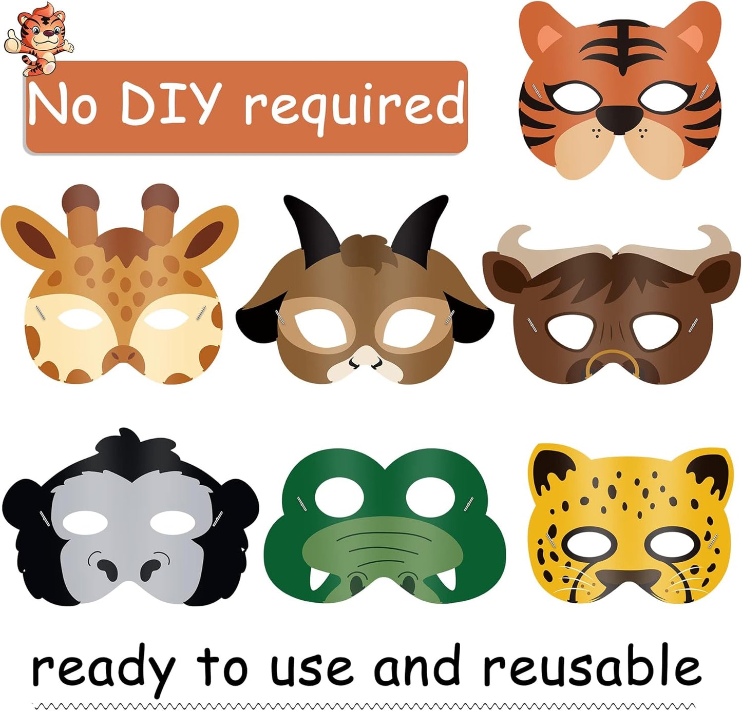 Blulu 16 Pcs Safari Animal Masks Jungle Zoo Animals Cartoon Masks for Woodland Animal Theme Birthday Party Decorations