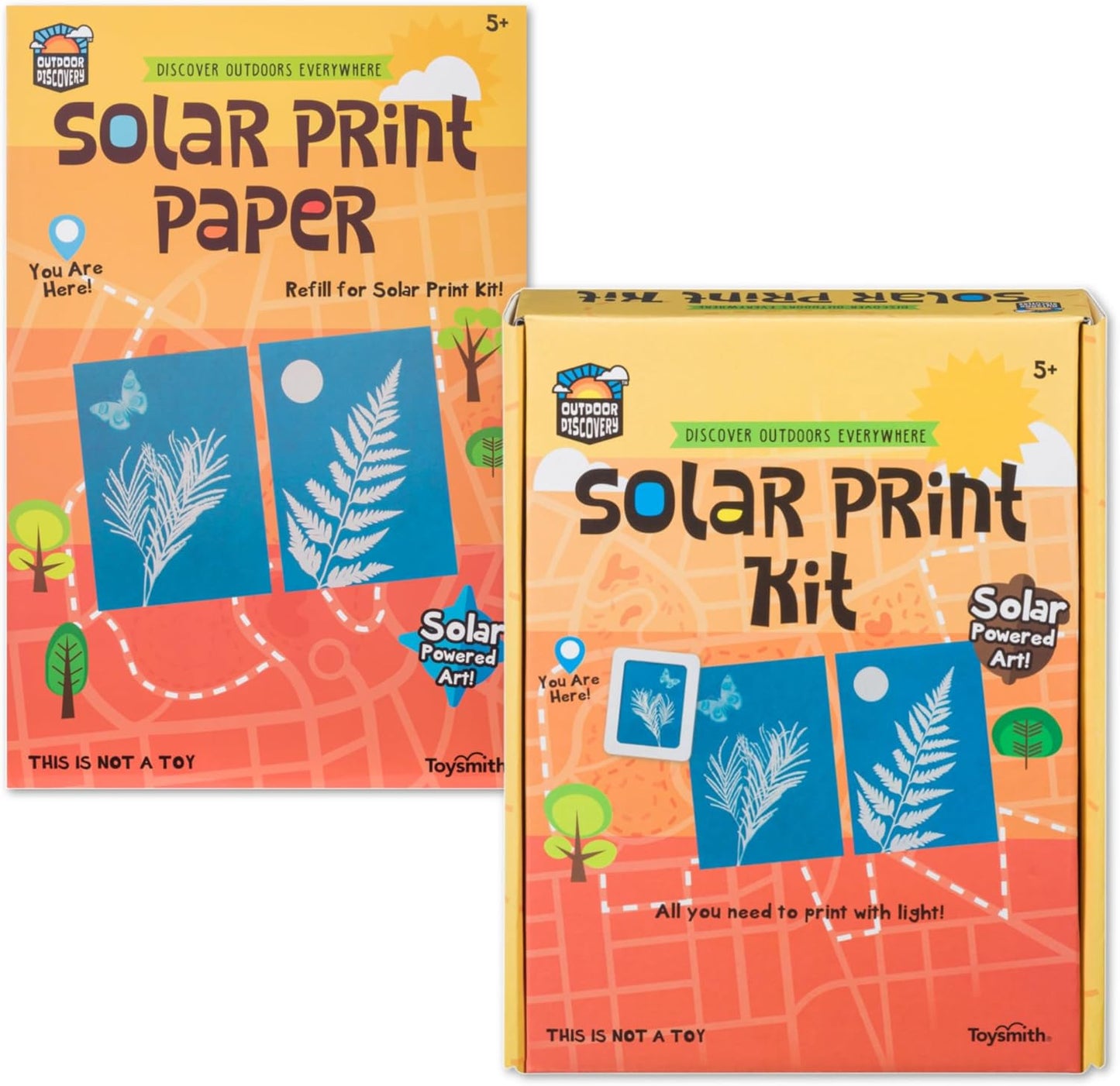 Toysmith Outdoor Discovery Solar Print Paper Kit Bundle – Sun Printing Set for Kids – Includes 36 Sheets Sun Print Paper, Stencils, & Frames – Creative Arts & Crafts Gift for Boys & Girls Ages 5+